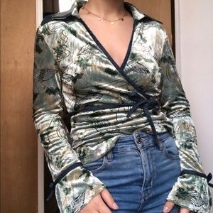 Velvet Green Wrap Top